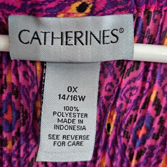 Catherines 14W-16W Multicolor Scoop Neck Baby Doll Sheer Top Chevron Beading - Picture 2 of 8